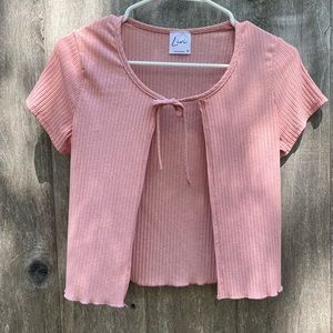 Baby pink front tie cardigan